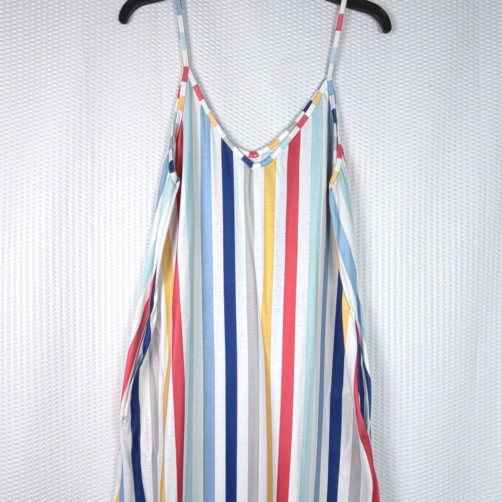 Unbranded Maxi Dress Jersey Women L Multicolor Vertical Stripe Pocket Slip Dress